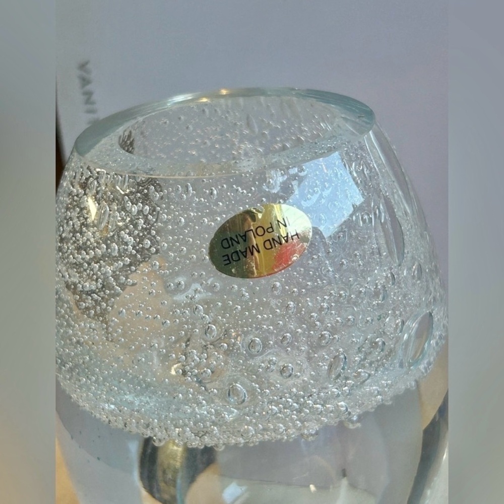 Hand Blown Glass Bubble Vase Modern Decor Studio Art Glass Vintage Clear Glass - Picture 6 of 8